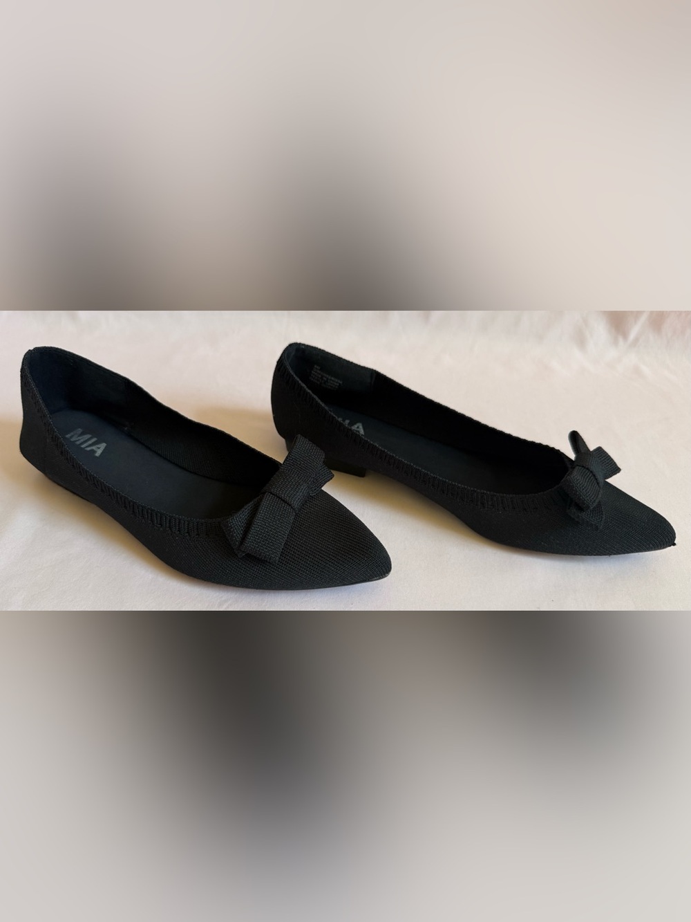 MIA “Rissa” Women's Black Pointed Toe Bow Flats